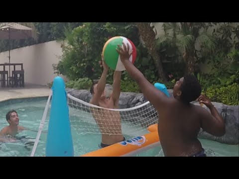Playing VOLLEYBALL with a BEACHBALL in a POOL
