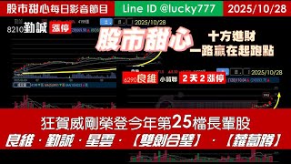 1028【甜心盤後影音】狂賀！威剛榮登今年第25檔長輩股，良維．勤誠．星雲．穎威．「雙劍合璧」．「蘿蔔蹲」，十方進財一路贏在起跑點