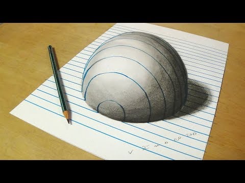 Trick Art on Line Paper  - Drawing Half Sphere - Optical Illusion