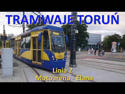 Tramwaje Toruń. Linia 2 Motoarena - Elana./CABVIEW - Ride on tram line 2 in Toruń (Poland).