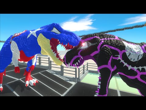 CAPTAIN AMERICA T-REX VS BLACKPANTHER T-REX DEATH RUN SKYFALL HP BAR-Animal Revolt Battle Simulator