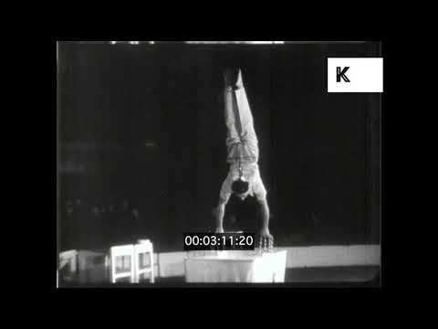 1940s UK, Circus Show, Acrobats, Trapeze, Tightrope Walker, 16mm