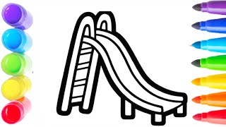 Easy Drawing and Painting of a Playground with Slide and Swing 🛝❤️👶For Kids