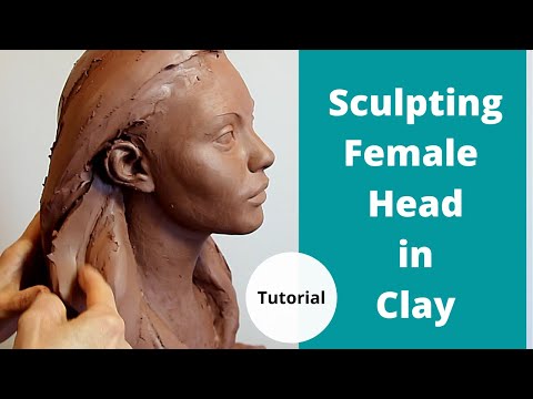 Sculpting Female Head in clay. Sculpting tutorial. How to make sculpture in a water based clay.