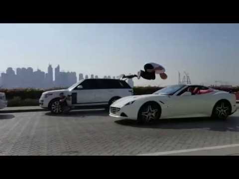 Oleg Cricket jump over car Ferrari in Dubai