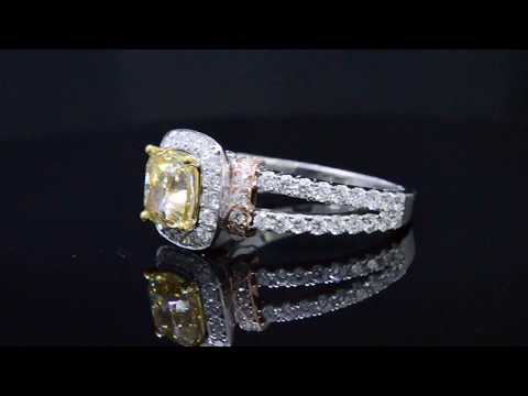 Natural Cushion Cut Halo Split Shank Shoulder Pave Diamond Engagement Ring