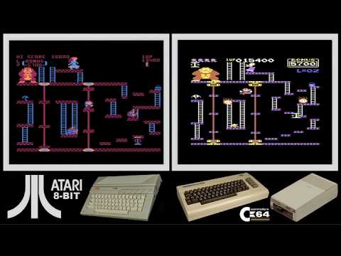 Atari 8-bit vs C64 : DONKEY KONG (Side by side comparison)