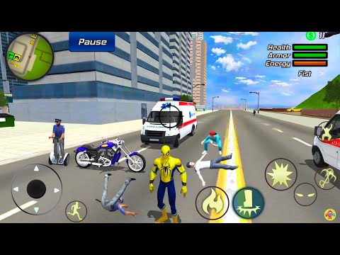 Spider Rope Hero Gangster Crime Simulator #59 - Ambulance and Bike at Vegas City - Android Gameplay