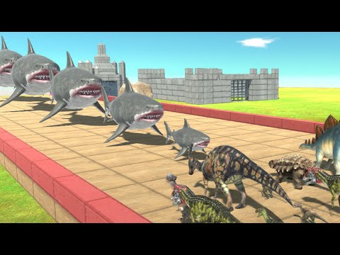 5 Levels of Mutant Megalodo VS ALL Dinosaurs - Animal Revolt Battle Simulator