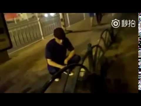 Zhang Yixing feeding a stray cat in the street