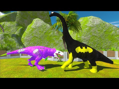 JOKER T-REX vs CAPTAIN T-REX vs BATMAN BRACHIOSAURUS DEATH RUN - Animal Revolt Battle Simulator