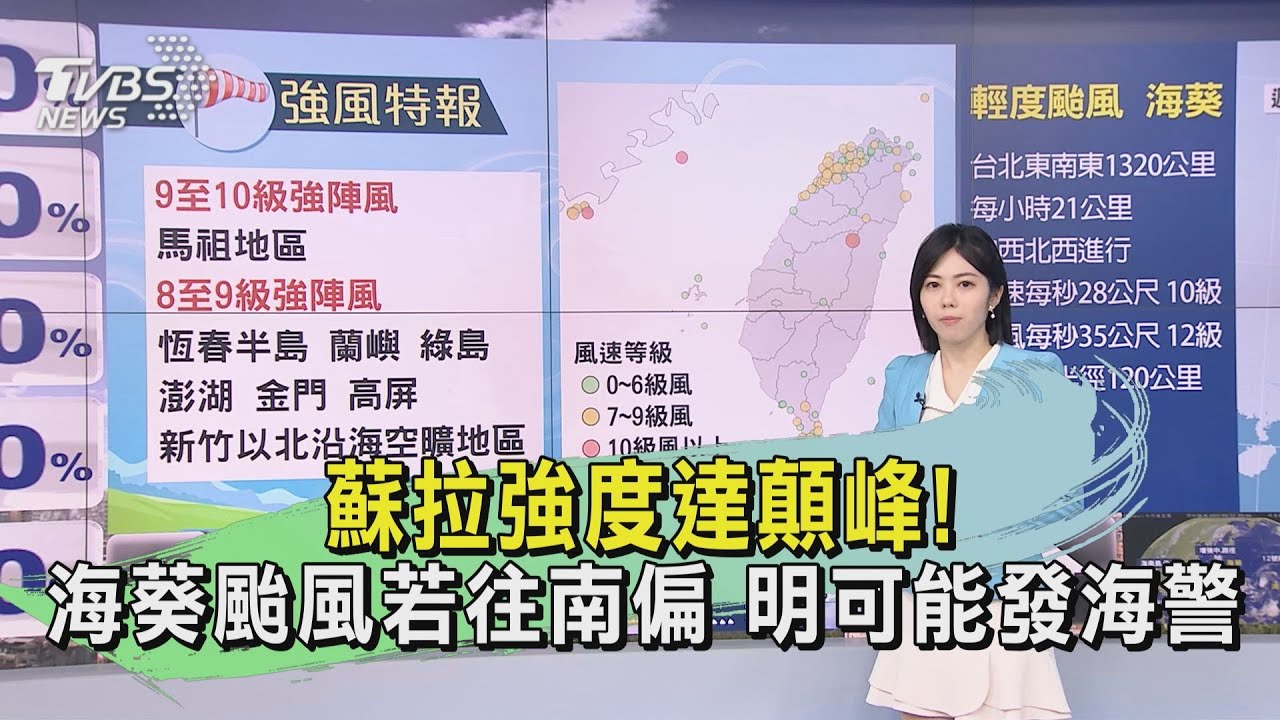 蘇拉強度達顛峰!海葵颱風若往南偏 明可能發海警