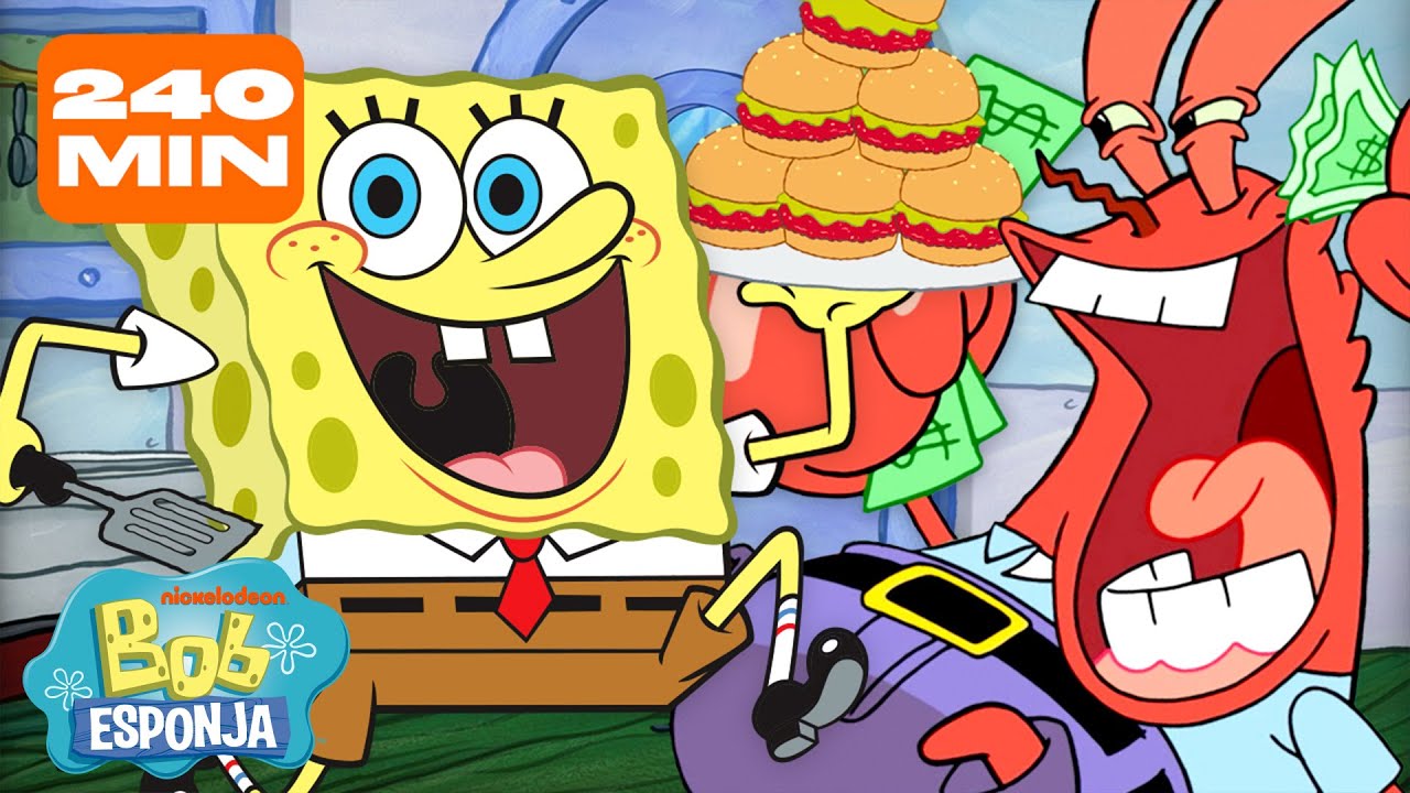 Bob Esponja | 4 HORAS no Siri Cascudo 🍔 | Bob Esponja em Português