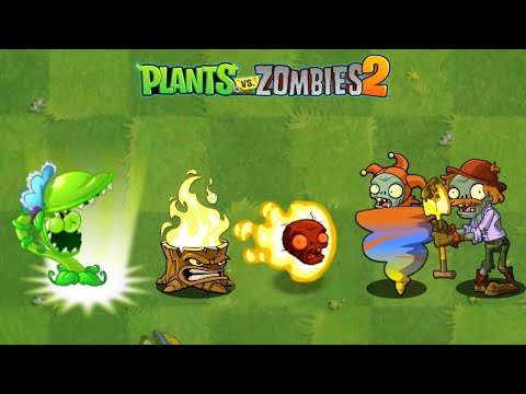 PvZ2 Challenge - All Peashooter Power-Up vs Jester & Excavator Zombie !