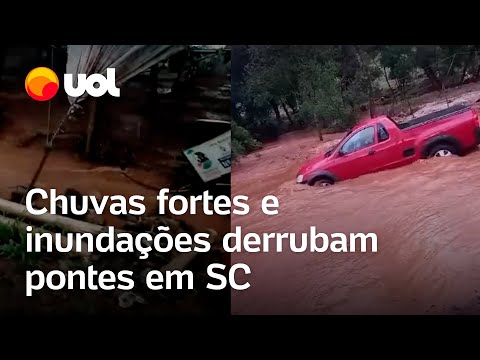 Chuva em SC: Fortes e inundações derrubam pontes em Rio das Antas; veja vídeo