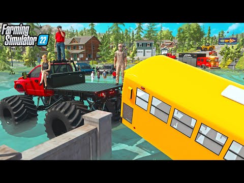 "STRANDED" IN FLOOD WATER | POLICE | CAN WE MAKE MILLIONS? (FS22 CHALLENGE) FARMING SIMULATOR 22