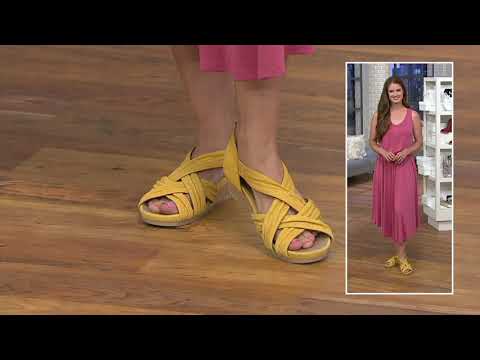 Earth Scrunched Nubuck Cross-Strap Wedges - Ficus Gemini on QVC