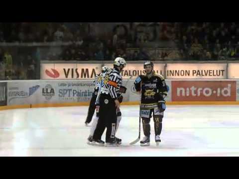 SaiPa - Pelicans (05.03.2013) Juha-Pekka Pietilä taklaa Olavi Vauhkosta