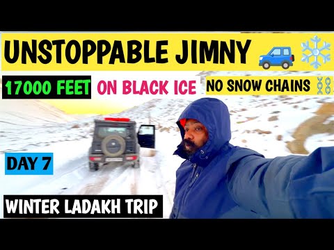Jimny Crosses Warila Pass at 17,000 ft ❄️ | Black Ice & No Snow Chains | Winter Ladakh 