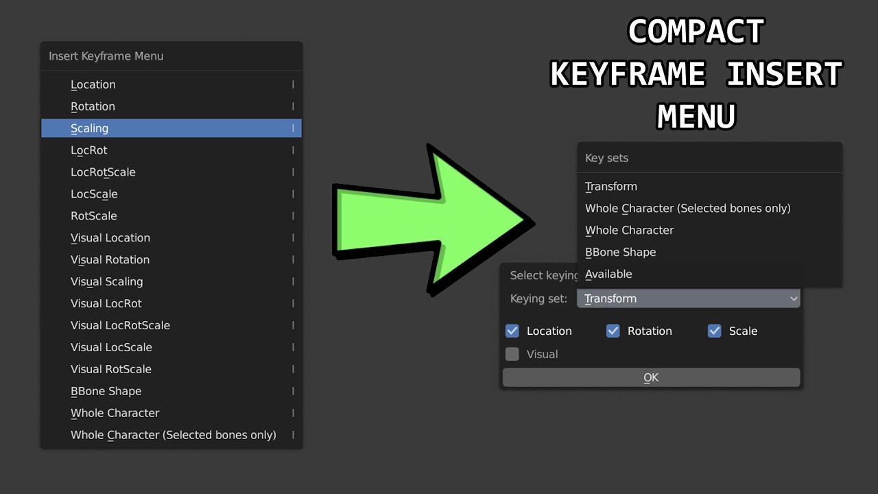 Compact keyframe insert menu