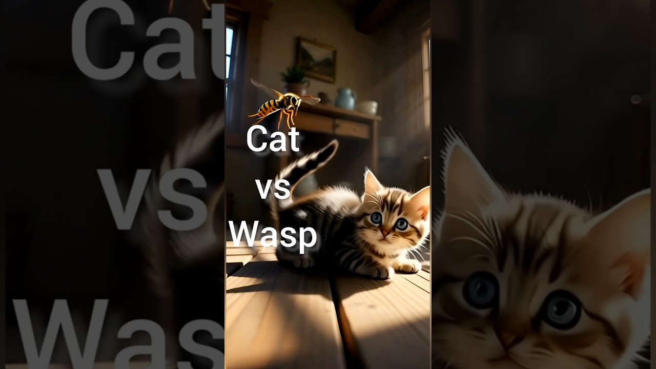 Kitten vs Asian Wasp 😱⚡ One Wrong Move Could Hurt! | Viral Cat Shorts ​##CatVsWasp ##KittensVsInsect