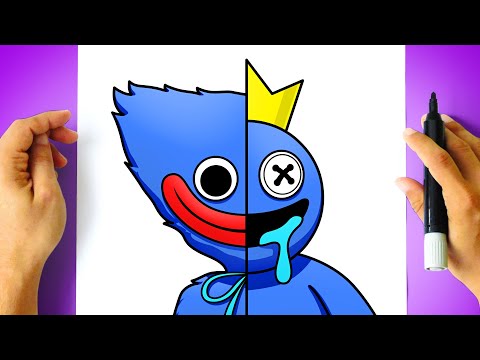 How to DRAW HUGGY WUGGY vs RAINBOW FRIENDS BLUE