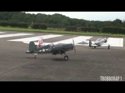 GIANT 1/4 SCALE RC F4U CORSAIRS + P47 + LAVOCIN MOKI RADIAL WARBIRDS - BMFA  NATIONALS 2012 (2 of 2)