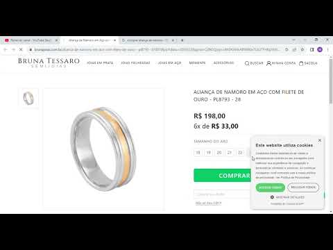 Aliança de Namoro em Aço com Filete de Ouro   PL8793   Bruna Joias