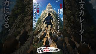 このイラストは選挙の仕組みを表しています。政治家は1人で国会へ行くのではなく、私たちの1票に押し上げられて国会へ立ちます。18歳から始まる大切な権利。その意味を考えるきっかけになればうれしいです。