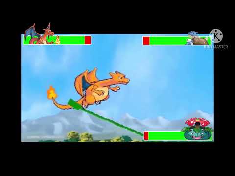 blastoise vs charizard vs venasuar with healthbars