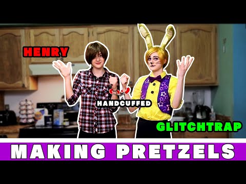 Two arch-enemies are forced to reconcile over pretzels... | Glitchtrap and Henry cosplays!