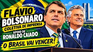 Flávio Bolsonaro Coletiva de Imprensa confirma aliança com Ronaldo Caiado