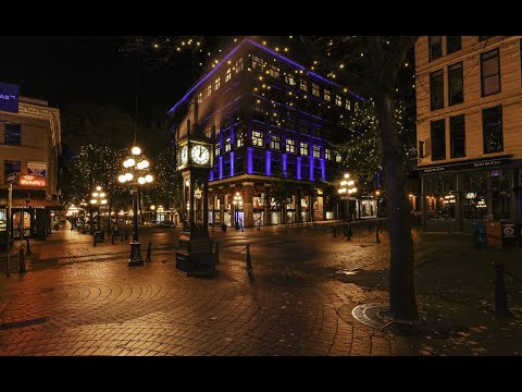 Virtual Night Time Walking Tour Through Downtown Vancouver, Canada [4K]