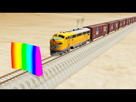 Impossible Rainbow Wall Vs Trains Crossing - BeamNG.Drive
