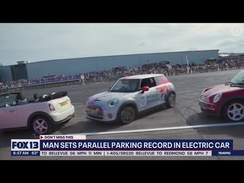 Man sets parallel parking record in electric car | FOX 13 Seattle