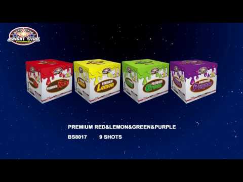 BS8017 PREMIUM RED | LEMON | GREEN | PURPLE Individual 9 Shot Cakes by Bright Star Fireworks BS8017