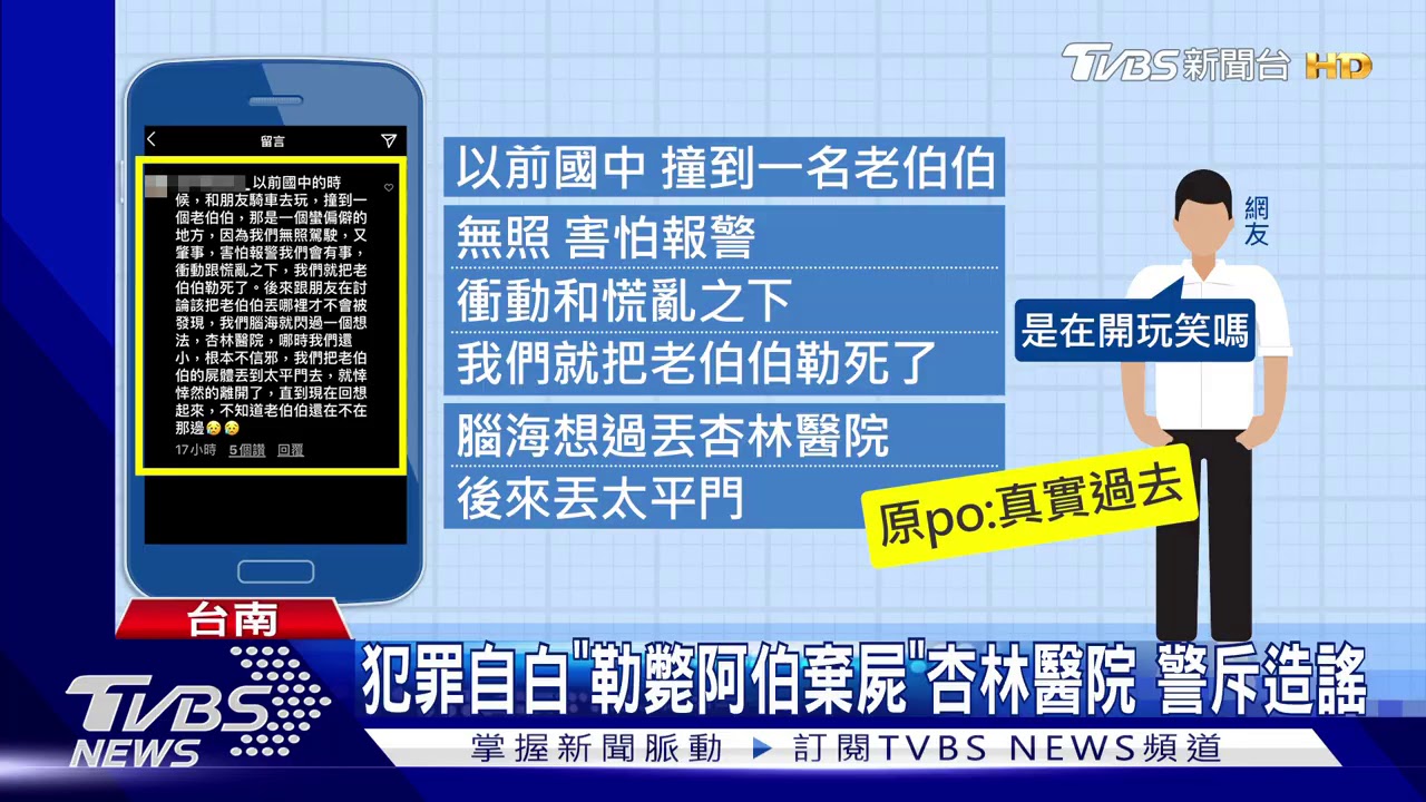 犯罪自白「勒斃阿伯棄屍」杏林醫院 警斥造謠