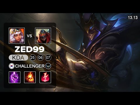 ZED99 Zed vs Qiyana Mid - KR Grandmaster - Patch 13.13 Season 13