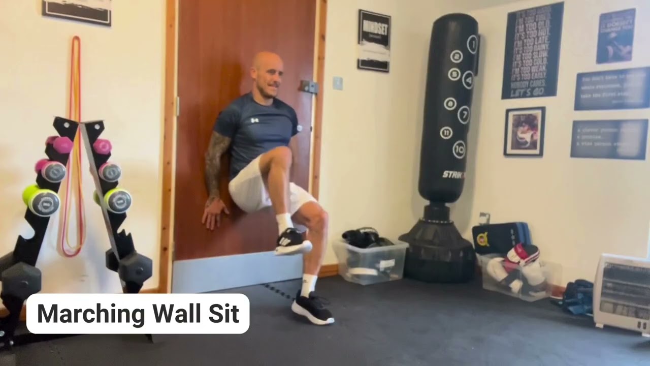 Wall Sit HIIT Workout - marching wall sit exercise