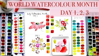 🎉🎉3 IN 1!!! BOTANICAL World Watercolour Month Day 1, 2 , 3 | Step by Step Tutorial JUL 2024