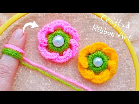 It's so Beautiful 💖🌟 Superb Woolen Flower Making Trick with Finger- DIY Amazing Woolen Flower Design