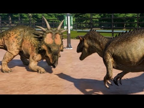 Jurassic World Evolution - Styracosaurus & Allosaurus Breakout & Fight! (1080p 60FPS)