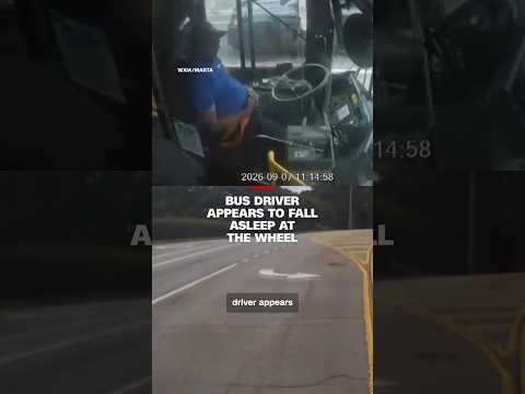 Bus driver appears to fall asleep at the wheel