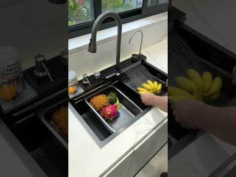 Fregador de cocina multifunción Nano Black Piano switch 750x460x220mm Negro plomo