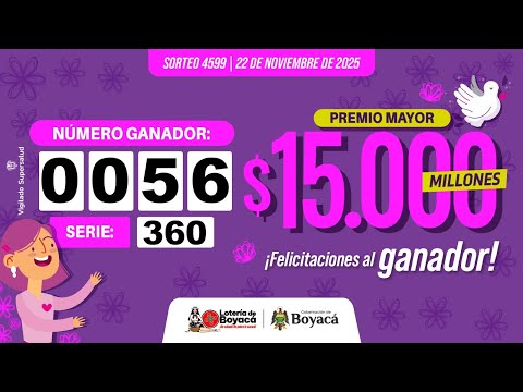 En Vivo | Lotería de Boyacá Sorteo 4599, noviembre 22 de 2025