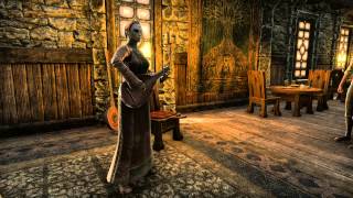 Bard in Dusklight tavern , Hoarfrost Downs , Rivenspire . Hymn to Kyne