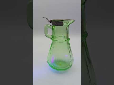 HAZEL ATLAS 1916 SYRUP PITCHER DISPENSER URANIUM GLASS GREEN