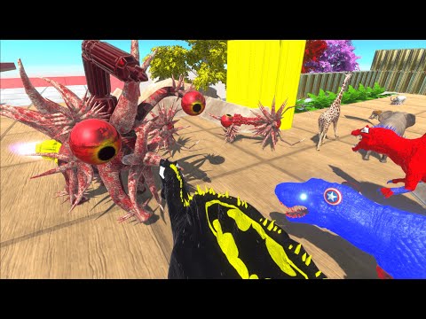 🔥Escape from Spinning Spike Alien⚡vs Superhero Dinosaur🦖-Animal Revolt Battle Simulator