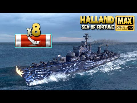 Destroyer Halland: 8 ships destroyed on map "Sea of Fortune" - World of Warships