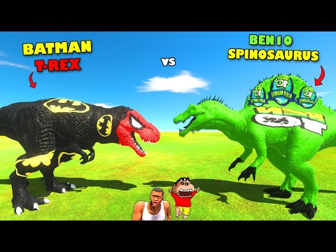BEN 10 Spinosaurus VS BATMAN T-Rex in Animal Revolt Battle Simulator AVENGERS | SHINCHAN and CHOP